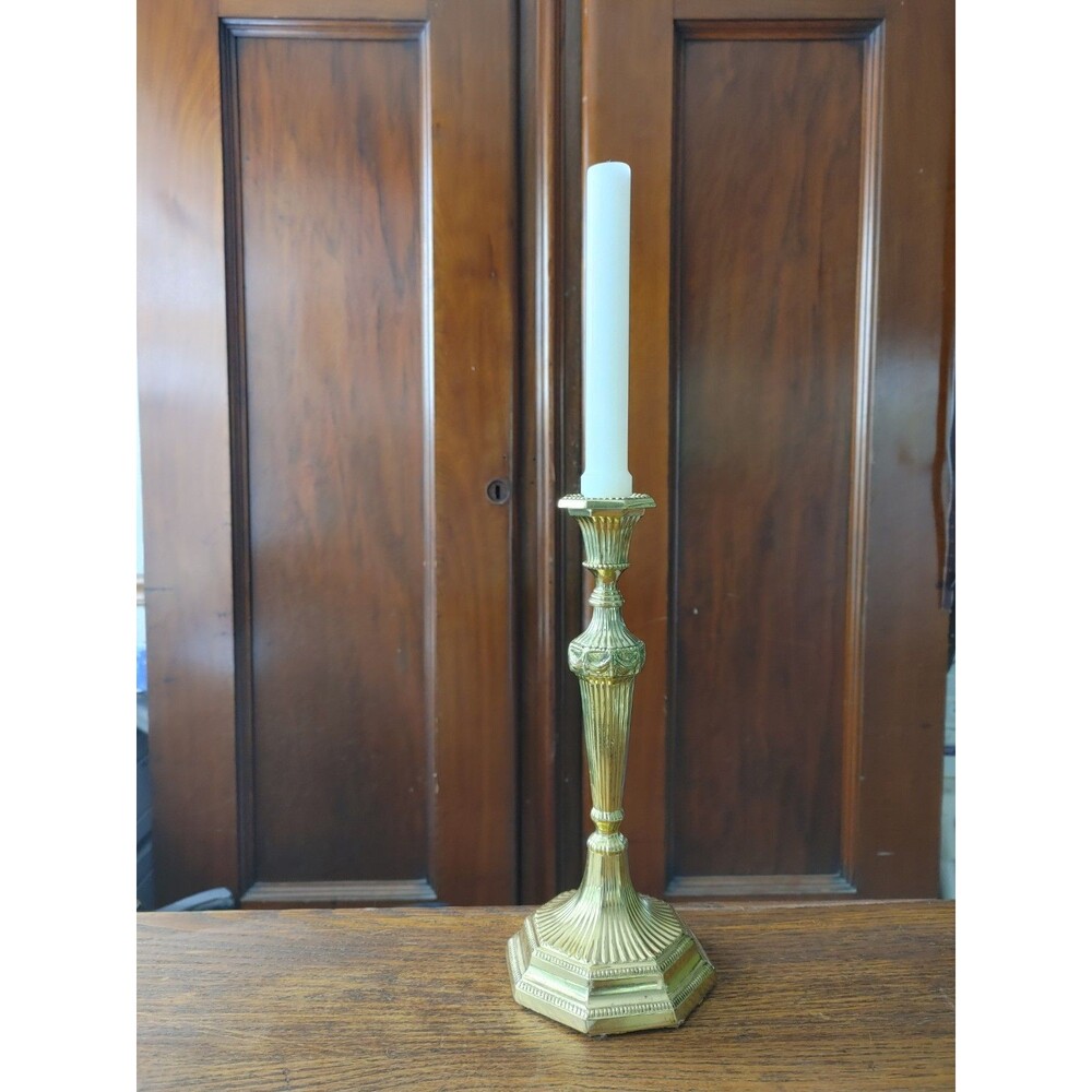 LOUIS XVI STYLE BRASS TABLE CANDLE HOLDER 10 1/4” Fine Dining Single Stick